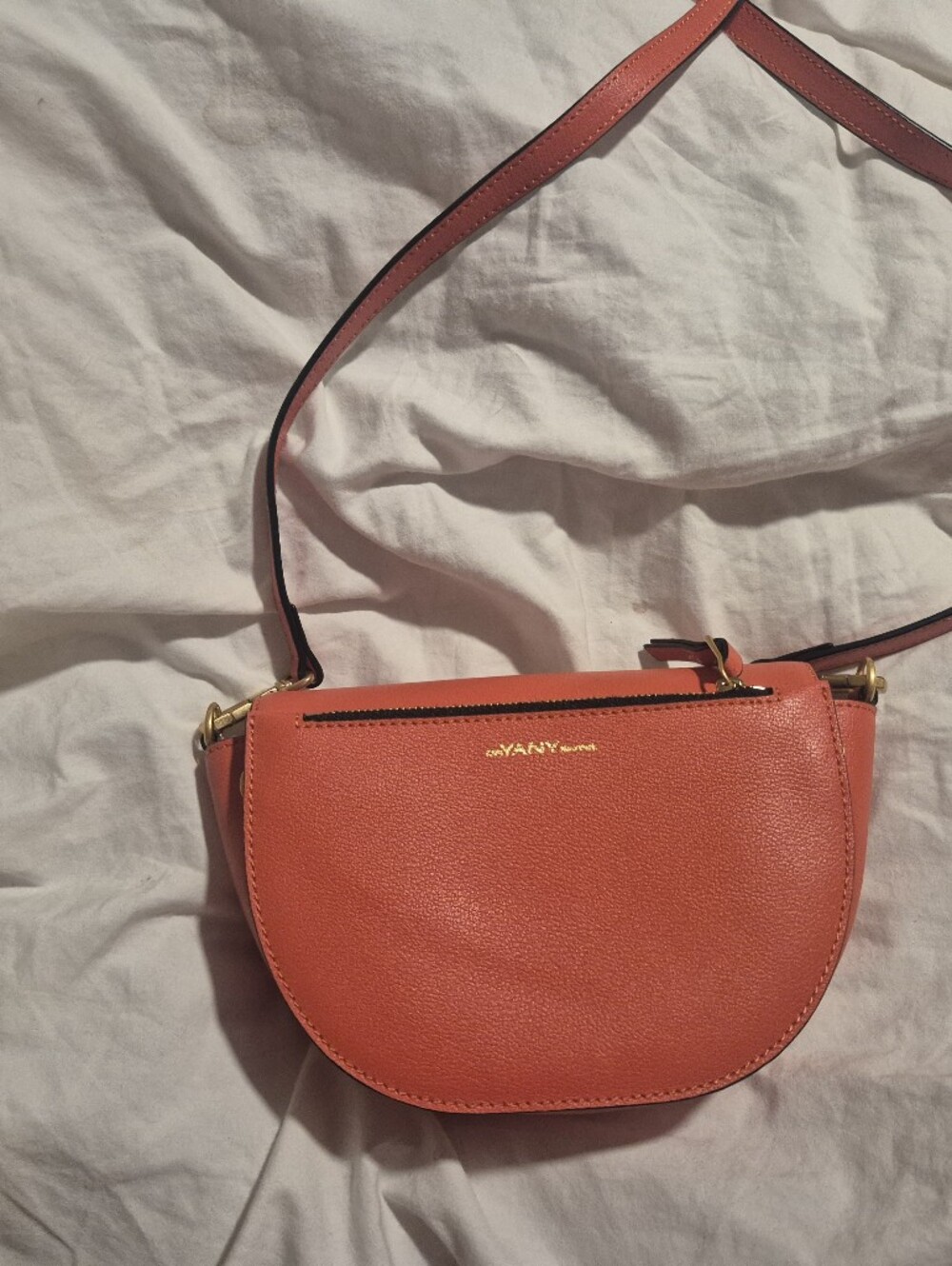 orYANY Coral-Orange Leather Crossbody Saddle Bag